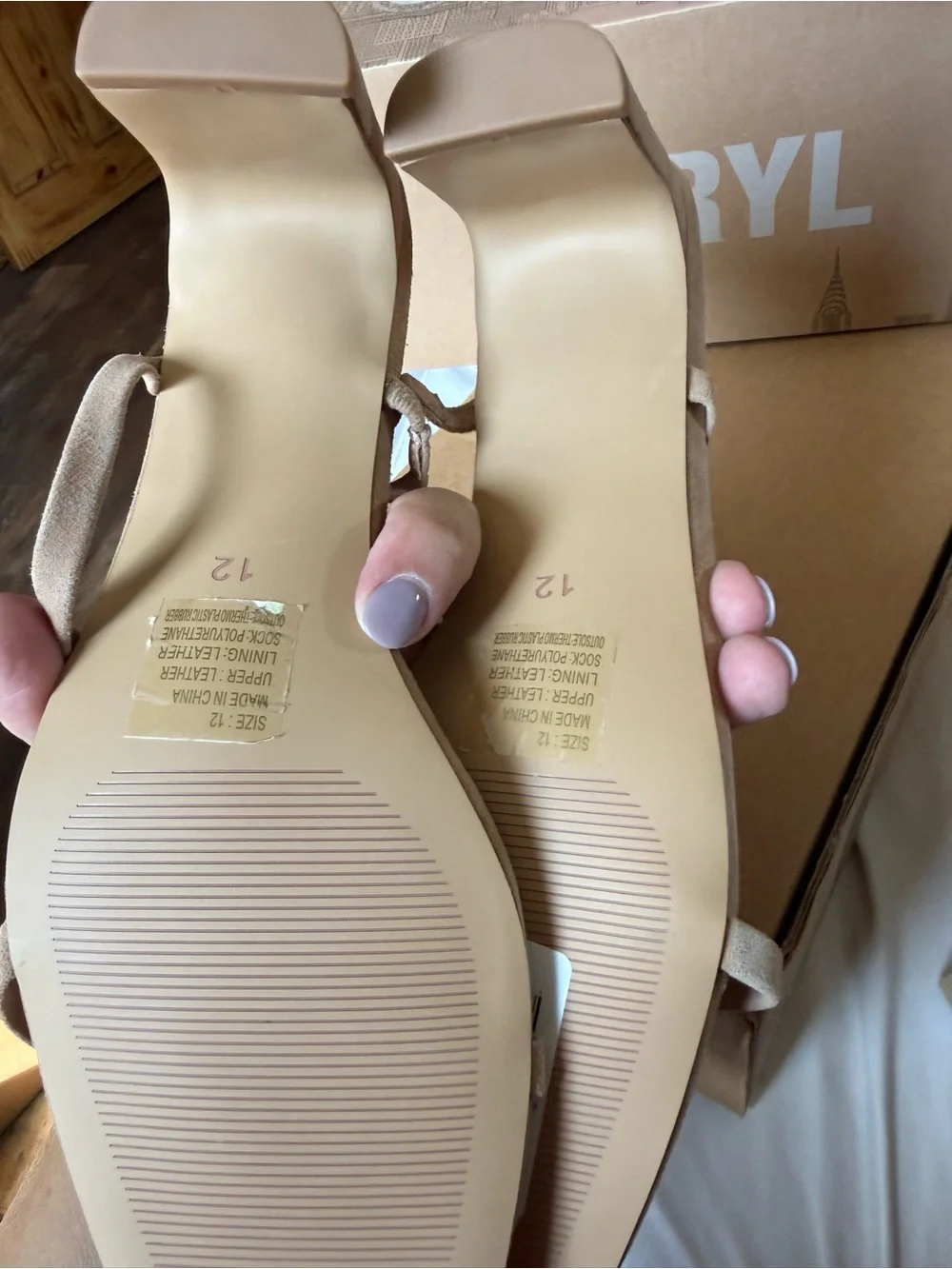 Faryl Beige Suede Strappy Square-Toe Low Heel Sandals